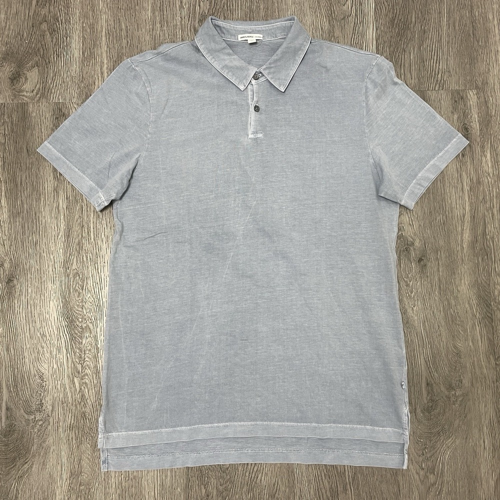 James Perse Polo Shirt Mens Medium 2 Gray Supima Cotton Jersey USA Casual Knit